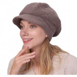 Newsboy Caps Women Warm Caps Beret Newsboy Winter Cap Snow Ski Outdoor Twist Knitted Hat with Visor - B-khaki - C118Z62GDHO $...