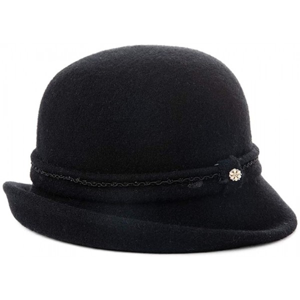 Bucket Hats Ladies Wool Cloche Hats Winter Bucket Hat 1920s Vintage Derby Hat Foldable - 00090_black - CJ18YR70Y4Y $25.55