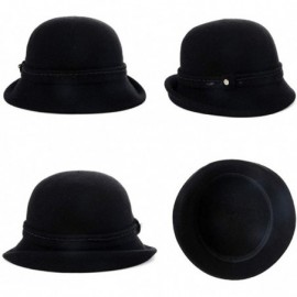 Bucket Hats Ladies Wool Cloche Hats Winter Bucket Hat 1920s Vintage Derby Hat Foldable - 00090_black - CJ18YR70Y4Y $25.55