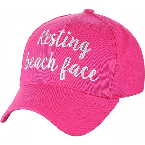 Baseball Caps Women's Embroidered Quote Adjustable Cotton Baseball Cap- Resting Beach Face- Hot Pink - C2180TYYKG2 $13.92