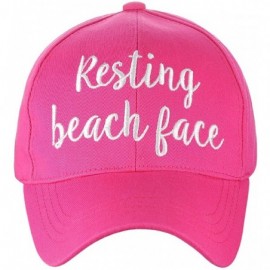 Baseball Caps Women's Embroidered Quote Adjustable Cotton Baseball Cap- Resting Beach Face- Hot Pink - C2180TYYKG2 $28.53