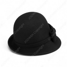 Fedoras Women's 100% Wool Felt Round Top Cloche Hat Fedoras Trilby with Bow Band - Black 2 - CC12O6KGBF1 $43.07