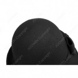 Fedoras Women's 100% Wool Felt Round Top Cloche Hat Fedoras Trilby with Bow Band - Black 2 - CC12O6KGBF1 $43.07