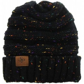 Skullies & Beanies Confetti Sparkle Knitted Ponytail Beanie with Stretch Cable on top for Messy Bun - Black - C118K0SDXWM $12.37