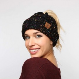 Skullies & Beanies Confetti Sparkle Knitted Ponytail Beanie with Stretch Cable on top for Messy Bun - Black - C118K0SDXWM $12.37