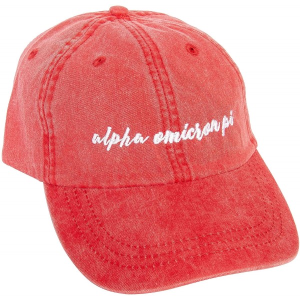 Baseball Caps Alpha Omicron Pi (N) Sorority Baseball Hat Cap Cursive Name Font AOII - Red - CR18SDD3A5S $21.64