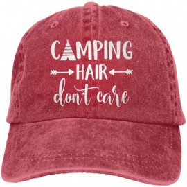 Baseball Caps Unisex Camping Hair Don't Care Vintage Adjustable Baseball Cap Denim Dad Hat - Red1 - CU18O2CRZRQ $12.24