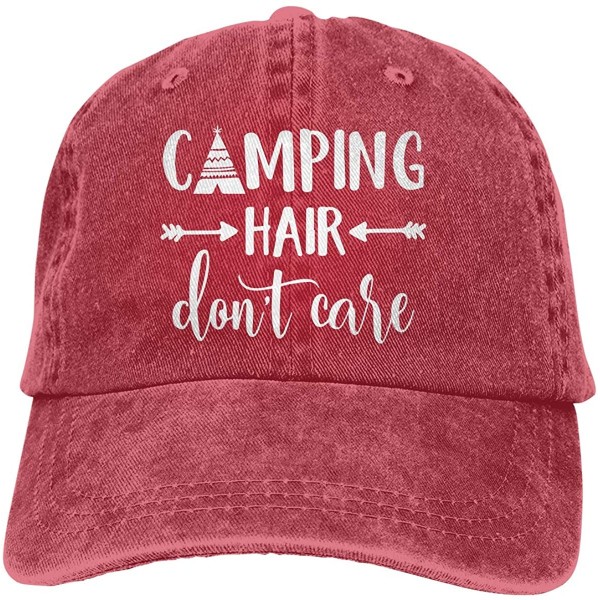 Baseball Caps Unisex Camping Hair Don't Care Vintage Adjustable Baseball Cap Denim Dad Hat - Red1 - CU18O2CRZRQ $12.24