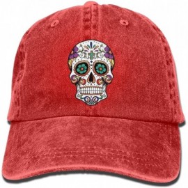 Baseball Caps Denim Baseball Hat Sugar Floral Skull Adult Vintage Washed Cotton Adjustable Cap - Red - CY185GAZSY4 $21.48