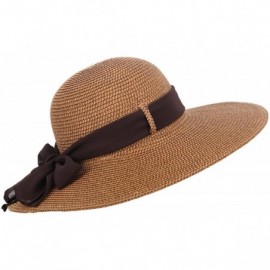 Sun Hats Womens Summer Sun Beach Hat Big Bowknot Wide Brim Straw Hat UPF 50+ - Brown - C918CO9W69A $15.07