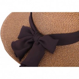 Sun Hats Womens Summer Sun Beach Hat Big Bowknot Wide Brim Straw Hat UPF 50+ - Brown - C918CO9W69A $15.07