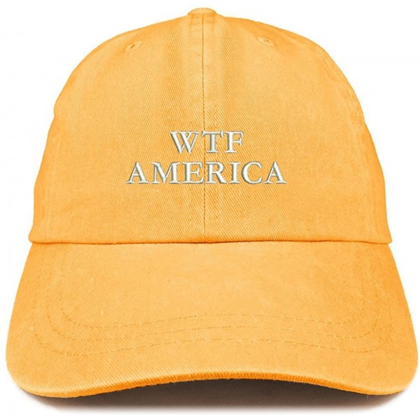 Baseball Caps WTF America Embroidered Washed Cotton Adjustable Cap - Mango - CA185LYN6N4 $22.55