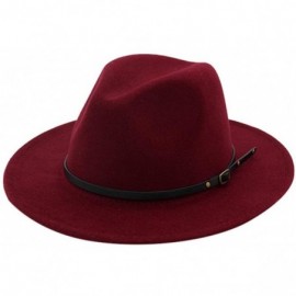 Fedoras Mens Fedora Hat Faux Felt Wide Brim Belt Buckle Cowboy Hat - B Wine - CP1933WA745 $12.63