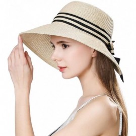 Sun Hats Womens UPF 50 Straw Sun Hat Floppy Wide Brim Fashion Beach Accessories Packable & Adjustable - 89016beige - C818R3ZA...