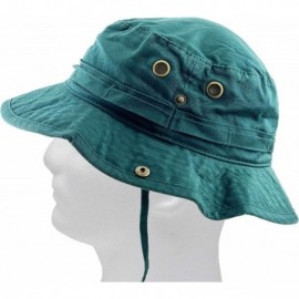 Bucket Hats Unisex Washed Cotton Bucket Hat Summer Outdoor Cap - (2. Boonie With Chin Strap) Hunter Green - CH11M3OIT01 $10.80