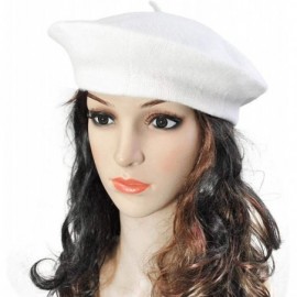 Berets Spring Beret Hat Flat Cap Women Wool Berets Hat Caps Casquette Female Warm Winter Cap - Deep White - CT18A2Y54GO $15.31