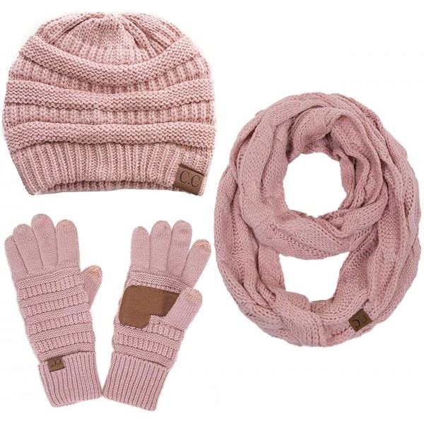 3pc Set Trendy Warm Chunky Soft Stretch Cable Knit Beanie Scarves ...