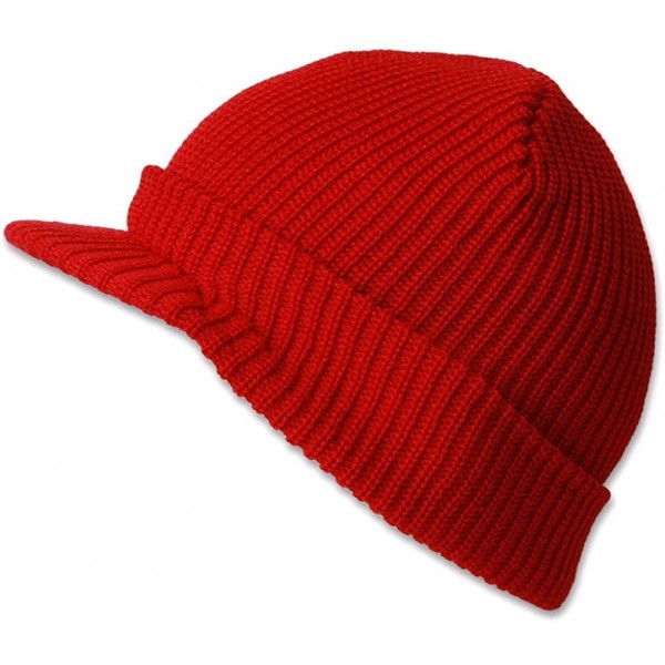 Skullies & Beanies GI Cuff Ribbed Beanie Visor - Red - CE1152NPK57 $6.75