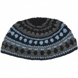 Skullies & Beanies Frik Kippah Skull Cap Yarmulke Crochet Black Gray Aqua Thick Knit Striped 26 cm - CM18NQ8K4N5 $10.73