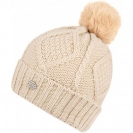 Skullies & Beanies Women's Thick Cable Knit Beanie Hat with Soft Fur Pom Pom - Khaki - CY12O2A2UR1 $9.04