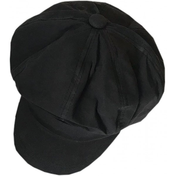 Newsboy Caps Men's Plain Colored Cotton Newsboy Cap - Black - CG18H4AW3UQ $10.90