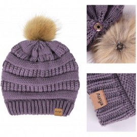 Skullies & Beanies Cable Knit Pom Pom Beanie Womens Winter Warm Faux Fur Pompoms Bobble Ski Hat Cap - Grape - CJ18K4ZOE3W $10.86