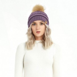 Skullies & Beanies Cable Knit Pom Pom Beanie Womens Winter Warm Faux Fur Pompoms Bobble Ski Hat Cap - Grape - CJ18K4ZOE3W $10.86