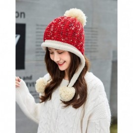 Skullies & Beanies Women Winter Peruvian Beanie Hat Ski Cap Fleece Lined Ear Flaps Dual Layered Pompoms - A31-8259-red - CW18...
