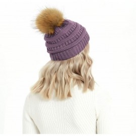 Skullies & Beanies Cable Knit Pom Pom Beanie Womens Winter Warm Faux Fur Pompoms Bobble Ski Hat Cap - Grape - CJ18K4ZOE3W $10.86