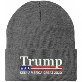 Skullies & Beanies Trump Keep America Great 2020 USA Flag Embroidered Winter Knitted Long Beanie - Grey - CD18X9XD7MD $10.83
