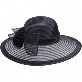 Sun Hats Women Solid Color Sinamay Wide Brim Sun Hat Dress Flower Bow A435 - Black - CP17Z6K0Y6K $55.69
