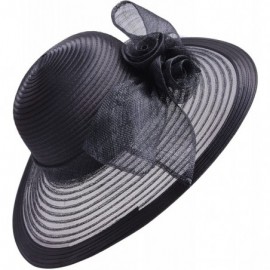 Sun Hats Women Solid Color Sinamay Wide Brim Sun Hat Dress Flower Bow A435 - Black - CP17Z6K0Y6K $21.66