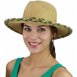 Sun Hats Two Tone Braided Trim Paper Woven Panama Fedora Summer Sun Hat - Natural/Olive - CC17YIX4LRA $8.31