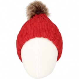 Skullies & Beanies Fleece Ribbed Knit Pom Beanie Winter Hat Slouchy Cap CZP0011 - Red - CQ18KL9UL8I $11.08