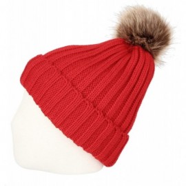 Skullies & Beanies Fleece Ribbed Knit Pom Beanie Winter Hat Slouchy Cap CZP0011 - Red - CQ18KL9UL8I $11.08