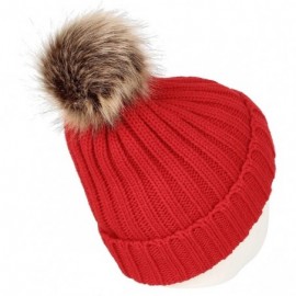 Skullies & Beanies Fleece Ribbed Knit Pom Beanie Winter Hat Slouchy Cap CZP0011 - Red - CQ18KL9UL8I $11.08