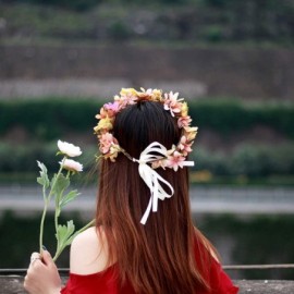 Headbands Adjustable Flower Headband Hair Wreath Floral Garland Crown Flower Halo Headpiece Boho with Ribbon Wedding Party - ...