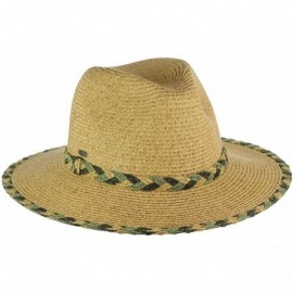 Sun Hats Two Tone Braided Trim Paper Woven Panama Fedora Summer Sun Hat - Natural/Olive - CC17YIX4LRA $8.31