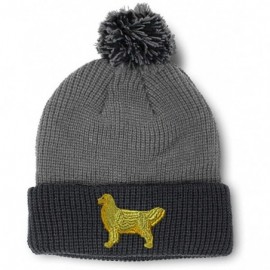 Skullies & Beanies Custom Pom Pom Beanie Golden Retriever Dog C Embroidery Acrylic - Grey Black - C318A3IIUT0 $11.87