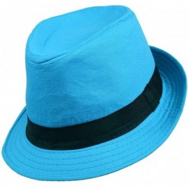 Fedoras Solid Color Summer Men's Fedora Hat - Turquoise - CJ12EBCRPKH $11.79