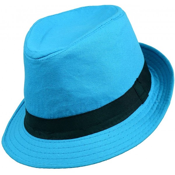 Fedoras Solid Color Summer Men's Fedora Hat - Turquoise - CJ12EBCRPKH $11.79