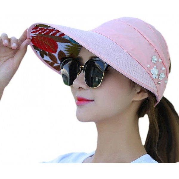 Sun Hats Wide Brim Summer Folding Hat UV Protection Sun Cap Beach Hat for Women - Pink - CF184EY2RQY $8.72