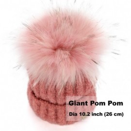Skullies & Beanies Women Pom Pom Beanie - Winter Warm Faux Fur Pom-pom Skull Hat - Wool Snow Fleece Ski Cap - Flamingo - C218...