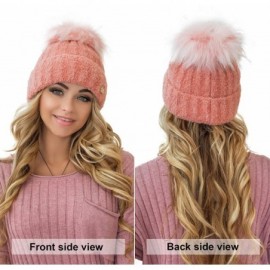 Skullies & Beanies Women Pom Pom Beanie - Winter Warm Faux Fur Pom-pom Skull Hat - Wool Snow Fleece Ski Cap - Flamingo - C218...