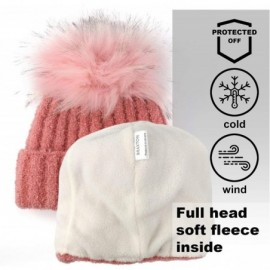 Skullies & Beanies Women Pom Pom Beanie - Winter Warm Faux Fur Pom-pom Skull Hat - Wool Snow Fleece Ski Cap - Flamingo - C218...