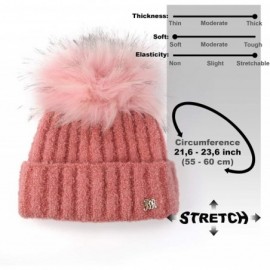 Skullies & Beanies Women Pom Pom Beanie - Winter Warm Faux Fur Pom-pom Skull Hat - Wool Snow Fleece Ski Cap - Flamingo - C218...