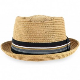 Fedoras Belfry Men/Women Summer Straw Pork Pie Trilby Fedora Hat in Blue- Tan- Black - Tan - C218CT4Z2TA $46.28