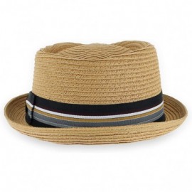 Fedoras Belfry Men/Women Summer Straw Pork Pie Trilby Fedora Hat in Blue- Tan- Black - Tan - C218CT4Z2TA $46.28