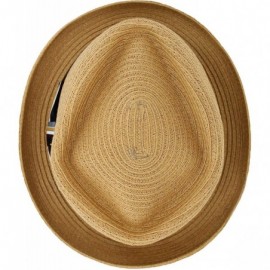 Fedoras Belfry Men/Women Summer Straw Pork Pie Trilby Fedora Hat in Blue- Tan- Black - Tan - C218CT4Z2TA $46.28