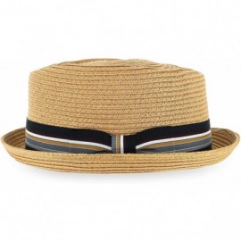 Fedoras Belfry Men/Women Summer Straw Pork Pie Trilby Fedora Hat in Blue- Tan- Black - Tan - C218CT4Z2TA $46.28